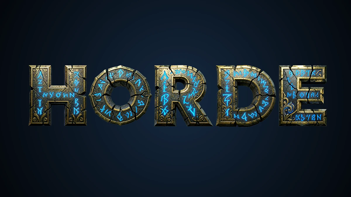 نص 3D عظيم من الحجر القديم مع رُن مغناطيسية زرقاء تلمع